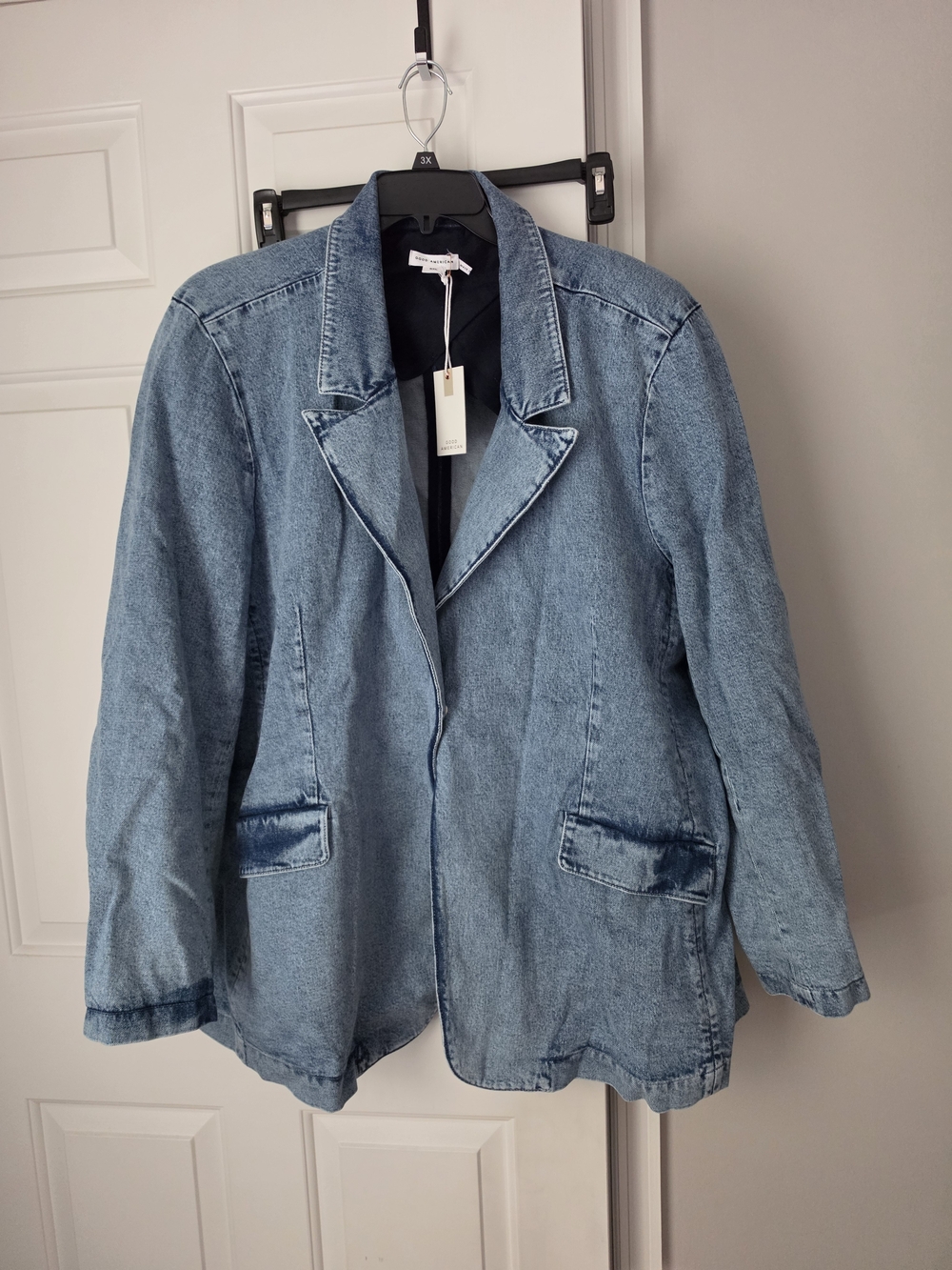 Good American Longline Denim Blazer Jacket 5X NWT